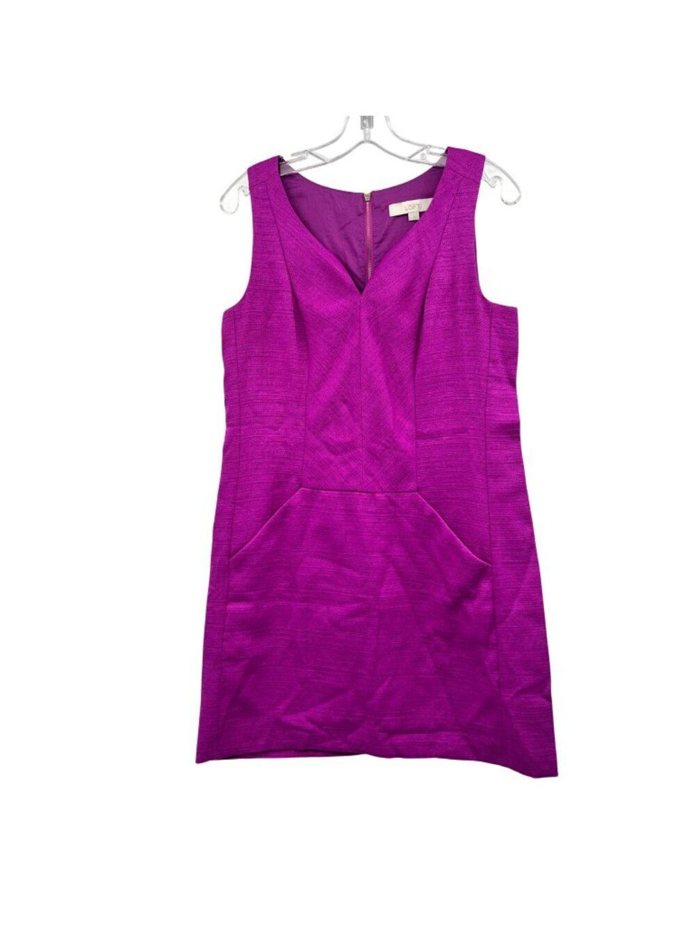 Ann Taylor Loft Sleeveless Sheath Dress Seamed Magenta Textured Size 8 Pockets